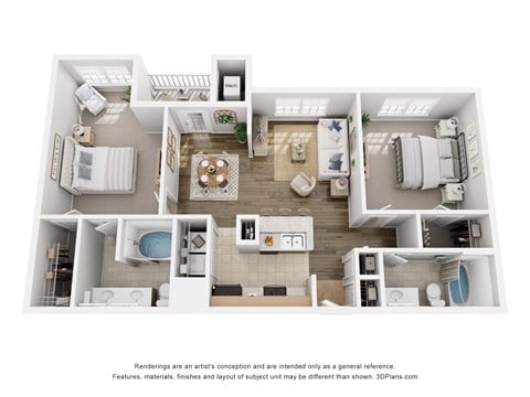 Floor plan for 2 beds, 2 baths, 1011 sqft